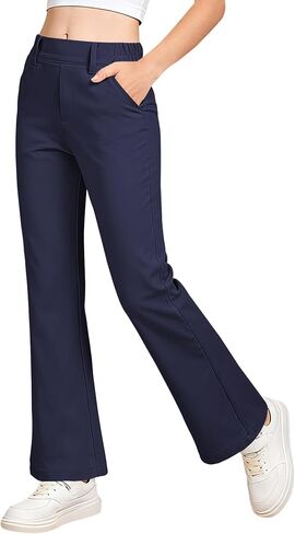 QBK Girls Flare Dress Pants Kids School Uniform Bell Bottoms with Elastic Waist for Teens Size 4-15 Years in Kuwait