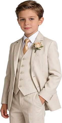 الأولاد الكتان البدلة الرسمية 3 قطعة طفل سهرة لفصل الصيف الشاطئ الزفاف الزي سليم صالح الاطفال الدعاوى سترة سترة السراويل in Kuwait