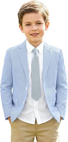 ROZU Boys Seersucker Blazer Lightweight Breathable Jacket Casual Stylish Summer Sport Coat for Wedding Travel in Saudi Arabia