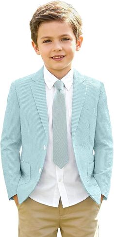 ROZU Boys Seersucker Blazer Lightweight Breathable Jacket Casual Stylish Summer Sport Coat for Wedding Travel in Kuwait