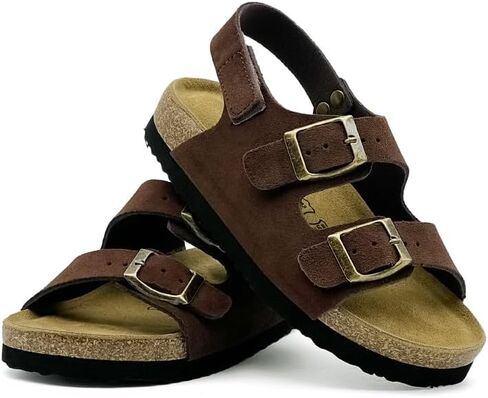 Kids Sandals for Girls Boys Hiking Athletic Cork Footbed Adjustable Strap Toddler Casual Slides Arch Support Sandals Open Toes Flat Dark Brown in Saudi Arabia