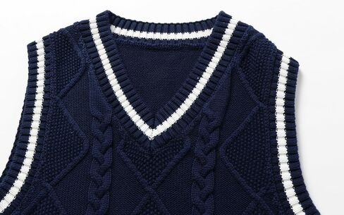 Boys Girls Cable Knit Sweater Vest Cotton V Neck Sleeveless Argyle School Uniform Vests 4T-14Y in Saudi Arabia