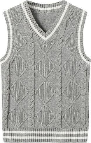 Boys Girls Cable Knit Sweater Vest Cotton V Neck Sleeveless Argyle School Uniform Vests 4T-14Y in Saudi Arabia