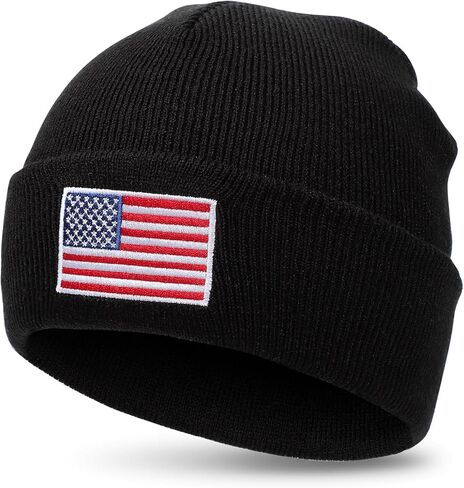 LiuSuper أطفال العلم الأمريكي قبعات صغيرة بنين بنات طفل رضيع الشتاء قبعة الطقس البارد متماسكة الكفة قبعة مطرزة 3-14Y in Kuwait