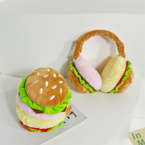 Holiberty Kids Boy Winter Warm Earmuffs Cute Fun Hamburger Stuffed Plush Ear Muffs Girls Furry Xmas Outdoor Ear Warmers Gift in Saudi Arabia