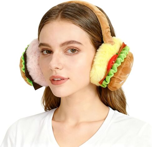 Holiberty Kids Boy Winter Warm Earmuffs Cute Fun Hamburger Stuffed Plush Ear Muffs Girls Furry Xmas Outdoor Ear Warmers Gift in Saudi Arabia