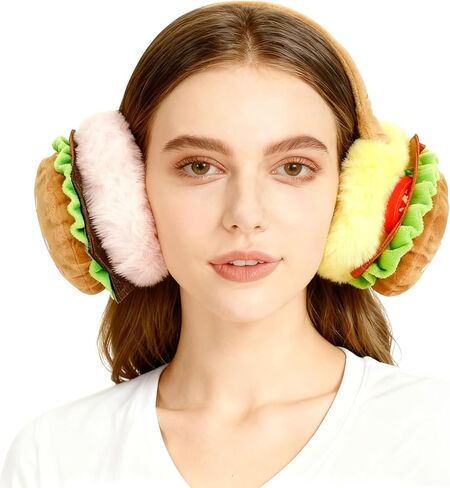 Holiberty Kids Boy Winter Warm Earmuffs Cute Fun Hamburger Stuffed Plush Ear Muffs Girls Furry Xmas Outdoor Ear Warmers Gift in Saudi Arabia