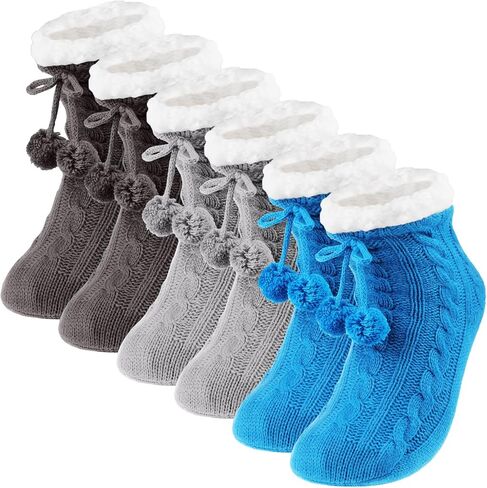 Foaincore 3 Pair Kids Fluffy Slipper Socks with Grips Girls Boys Home Winter Nonslip Warm Socks Fleece Lined Cozy Child Sock in Saudi Arabia