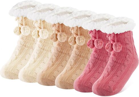 Foaincore 3 Pair Kids Fluffy Slipper Socks with Grips Girls Boys Home Winter Nonslip Warm Socks Fleece Lined Cozy Child Sock in Saudi Arabia
