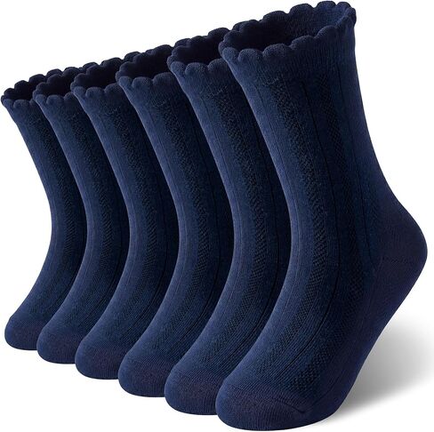 HONGTEYA Girls Ruffle Socks 6 Pairs, Toddler Girls White Crew Ankle Socks for School Uniform Frilly Dress Sock for 4-10Years in Saudi Arabia
