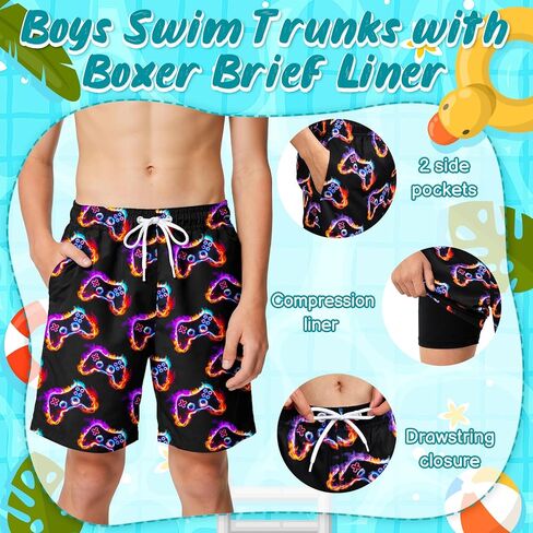 Boys Swim Trunks Shorts Bathing Suit Boxer Brief Swimsuit Swimming Shorts Quick Dry Boy Swim Suit Size 8,10-12,14-16 in Saudi Arabia