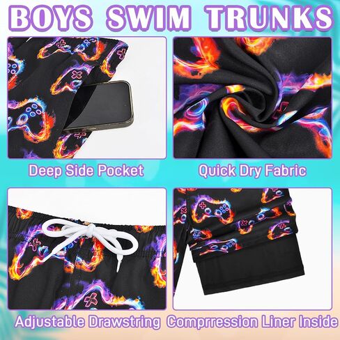 OlyPegic Boys Swim Trunks Bathing Suit Boys Swimsuit Swim Shorts Swimwear Quick Dry Swim Trunks with Compression Liner in Saudi Arabia