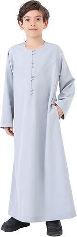 OBEEII ثوب مسلم للأولاد عربي كم طويل عباية قفطان رداء عيد رمضان الإسلامي الشرق الأوسط دبي فستان الصلاة مع جيوب in Saudi Arabia