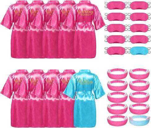 Yahenda 30 Pcs Girls Spa Party Supplies Birthday Princess Robe Birthday Squad Robes Headband Blindfold Set for Party(Rose Red, Blue) in Saudi Arabia