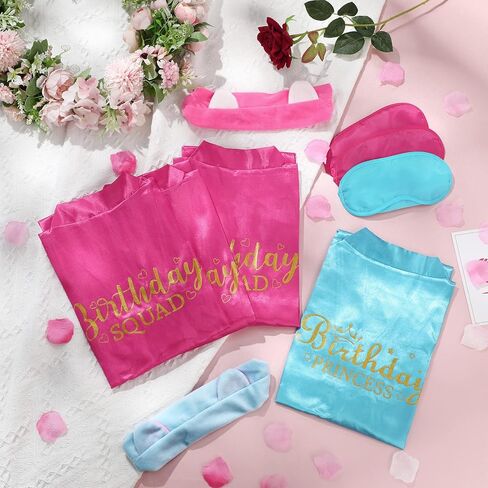 Yahenda 30 Pcs Girls Spa Party Supplies Birthday Princess Robe Birthday Squad Robes Headband Blindfold Set for Party(Rose Red, Blue) in Saudi Arabia