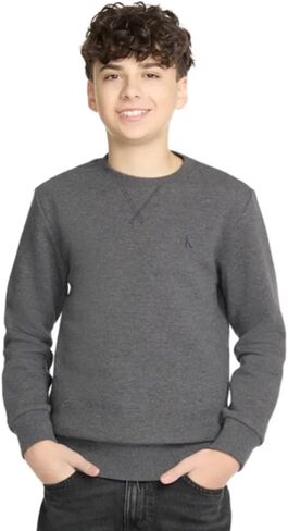 Calvin Klein Boys' Long Sleeve Logo Design French Terry Crewneck Tee (US, Alpha, X-Large, Regular, Grey) in Saudi Arabia