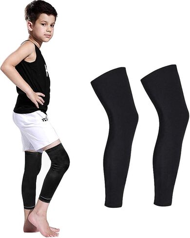 Luwint Long Leg Sleeves for Kids Comfortable Non-Slip UV Protection Thigh Calf Brace Support for Basketball Running Cycling, 1 Pair (Black S) in Saudi Arabia