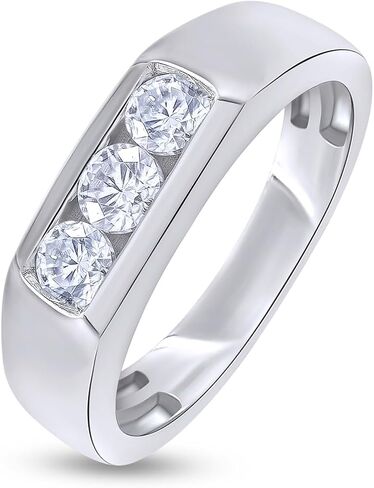 3 Stone Men Ring Lab Created Moissanite & Lab Grown Diamond Wedding Band Ring For Men In 925 Sterling Silver 10K And 14K Solid Gold Jewelry Gift For Him Her (0.25 Cttw to 1 Cttw) in Saudi Arabia