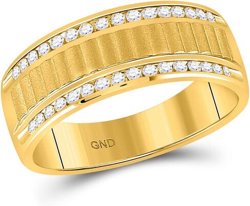 Jewels By Lux 14K Yellow Gold Mens Round Diamond Double Row Matte Textured Wedding Band Ring 1/3 Cttw, Mens Size: 8-12 in Saudi Arabia