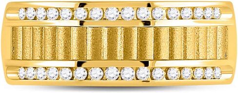 Jewels By Lux 14K Yellow Gold Mens Round Diamond Double Row Matte Textured Wedding Band Ring 1/3 Cttw, Mens Size: 8-12 in Saudi Arabia