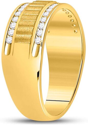Jewels By Lux 14K Yellow Gold Mens Round Diamond Double Row Matte Textured Wedding Band Ring 1/3 Cttw, Mens Size: 8-12 in Saudi Arabia