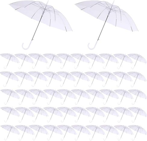 50 قطعة من مظلة الزفاف الشفافة للمطر، مظلات كبيرة مقاومة للرياح مع مقبض خطاف أبيض للضيوف، تصوير حفل زفاف العروس والعريس، حفلة التخرج، الجولف، الحفلات، مظلة شفافة in Kuwait