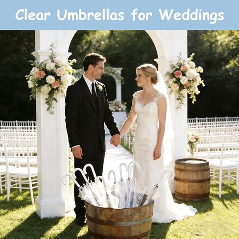 50 قطعة من مظلة الزفاف الشفافة للمطر، مظلات كبيرة مقاومة للرياح مع مقبض خطاف أبيض للضيوف، تصوير حفل زفاف العروس والعريس، حفلة التخرج، الجولف، الحفلات، مظلة شفافة in Kuwait