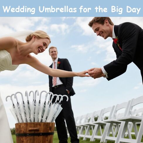 50 قطعة من مظلة الزفاف الشفافة للمطر، مظلات كبيرة مقاومة للرياح مع مقبض خطاف أبيض للضيوف، تصوير حفل زفاف العروس والعريس، حفلة التخرج، الجولف، الحفلات، مظلة شفافة in Kuwait