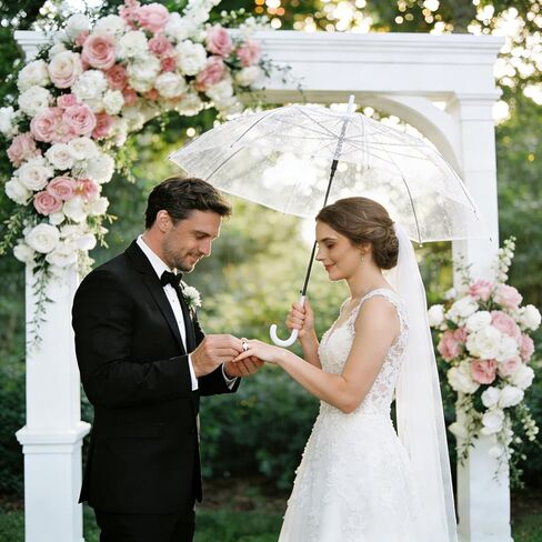 50 قطعة من مظلة الزفاف الشفافة للمطر، مظلات كبيرة مقاومة للرياح مع مقبض خطاف أبيض للضيوف، تصوير حفل زفاف العروس والعريس، حفلة التخرج، الجولف، الحفلات، مظلة شفافة in Kuwait