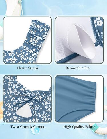 الفتيات ملابس السباحة Tankini 2 قطعة ثوب السباحة تويست الصليب عودة انقطاع السباحة تانك الأعلى الأزهار طباعة ملابس السباحة لمدة 7-18Y in Kuwait