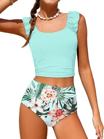 الفتيات ملابس السباحة Tankini 2 قطعة ثوب السباحة تويست الصليب عودة انقطاع السباحة تانك الأعلى الأزهار طباعة ملابس السباحة لمدة 7-18Y in Kuwait