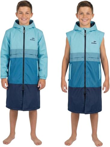 Delfina Kids Swim Parka Age 4–8 & 9–14 Years, Removable Sleeves Unisex Youth Swim Jacket, Water Resistant, Hood Double Zipper in Saudi Arabia