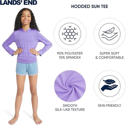 قميص السباحة للفتيات من Lands' End بعامل حماية من أشعة الشمس 50+ وأكمام طويلة وغطاء للرأس للحماية من الطفح الجلدي in Kuwait