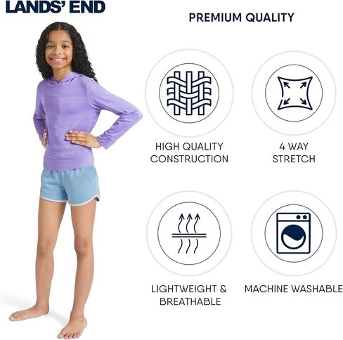 قميص السباحة للفتيات من Lands' End بعامل حماية من أشعة الشمس 50+ وأكمام طويلة وغطاء للرأس للحماية من الطفح الجلدي in Kuwait