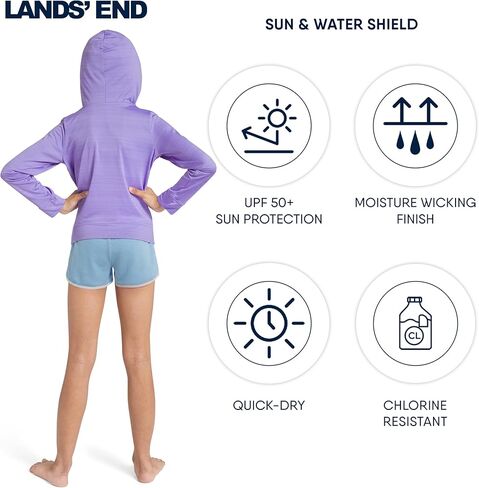 قميص السباحة للفتيات من Lands' End بعامل حماية من أشعة الشمس 50+ وأكمام طويلة وغطاء للرأس للحماية من الطفح الجلدي in Kuwait
