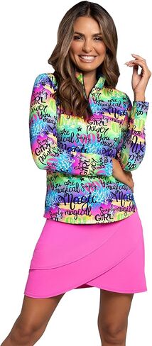 IBKUL Athleisure Wear Sun Protective UPF 50+ Icefil Cooling Girl Power Print Long Sleeve Mock Neck Top - 10116 in Saudi Arabia
