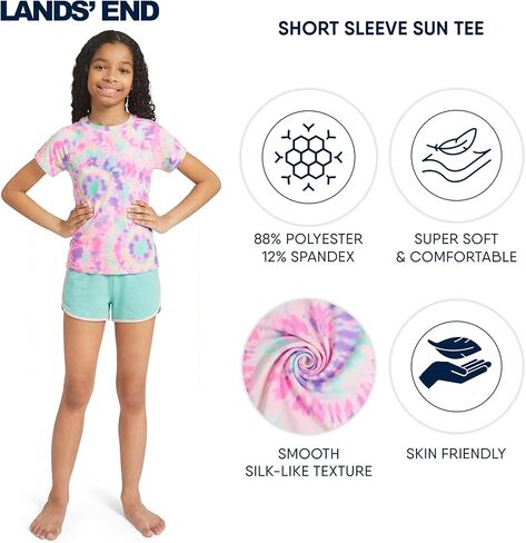 Lands' End Girls Swim UPF 50+ Short Sleeve Sun Tee Rash Guard Shirt in Saudi Arabia