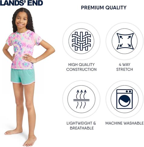 Lands' End Girls Swim UPF 50+ Short Sleeve Sun Tee Rash Guard Shirt in Saudi Arabia