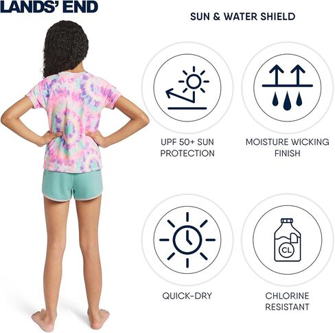 Lands' End Girls Swim UPF 50+ Short Sleeve Sun Tee Rash Guard Shirt in Saudi Arabia