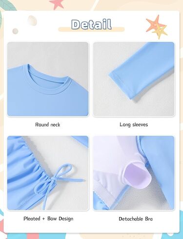 ملابس سباحة للفتيات من Rash Guard مكونة من قطعتين بأكمام طويلة وملابس سباحة مكشكشة بتصميم مطبوع ملابس سباحة للفتيات من 6 إلى 14 سنة in Kuwait