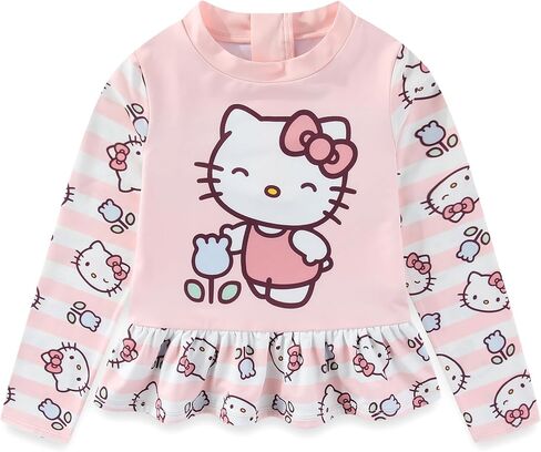 طقم ملابس سباحة Hello Kitty Sanrio للفتيات بعامل حماية من الأشعة فوق البنفسجية 50+ وأكمام طويلة وجزء سفلي بيكيني من قطعتين للأطفال الصغار in Kuwait