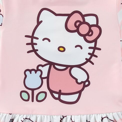 طقم ملابس سباحة Hello Kitty Sanrio للفتيات بعامل حماية من الأشعة فوق البنفسجية 50+ وأكمام طويلة وجزء سفلي بيكيني من قطعتين للأطفال الصغار in Kuwait