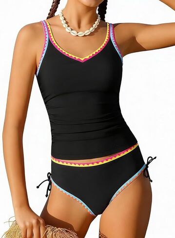 الفتيات ملابس السباحة التباين تقليم Tankini ملابس السباحة بلون 2 قطعة في سن المراهقة ثوب السباحة متواضع ملابس السباحة الرباط 9-16Y in Kuwait