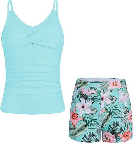Alakuoti Tween Girls Tankini ملابس السباحة 2 قطعة ثوب سباحة متقاطع مكشكش للفتيات مع وسادة الصدر 8-16 سنة in Kuwait