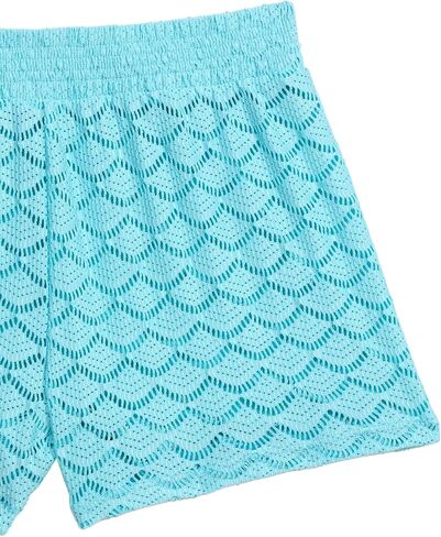 Aqua Green Girls Strappy Cutout Ribbed One Piece Swimsuit with Crochet Short Coverup 2-Piece Set in Saudi Arabia