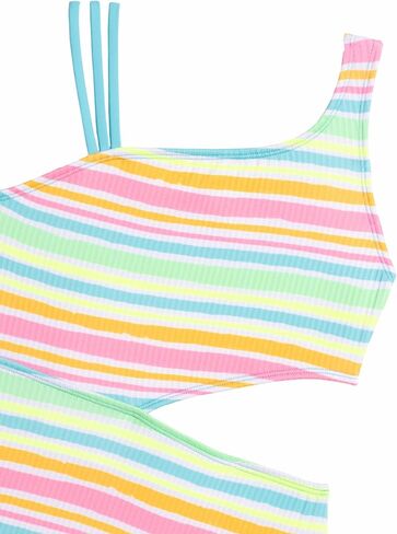 Aqua Green Girls Strappy Cutout Ribbed One Piece Swimsuit with Crochet Short Coverup 2-Piece Set in Saudi Arabia