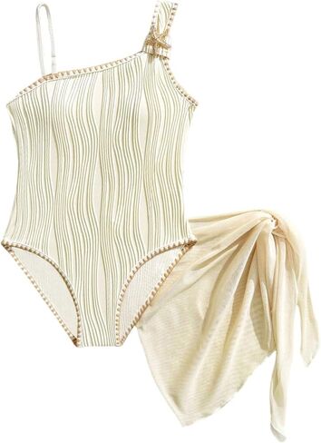 Verdusa Girl's Boho Metal Starfish Textured One Piece Swimsuit with Beach Cover Up Skirts 2 Piece Set in Saudi Arabia