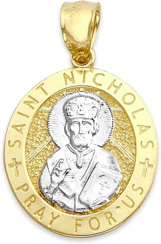 Solid 10k or 14k Gold Patron Saint Nicholas Pray For Us Oval Medal Pendant (14k Gold) in Saudi Arabia