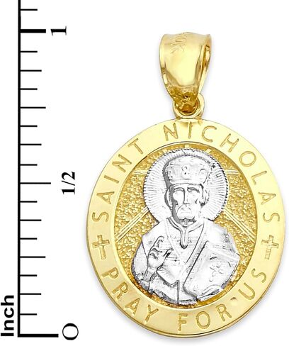 Solid 10k or 14k Gold Patron Saint Nicholas Pray For Us Oval Medal Pendant (14k Gold) in Saudi Arabia