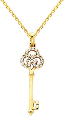 The World Jewelry Center 14k Yellow Gold Key CZ Pendant with 1.2mm Cable Chain Necklace in Saudi Arabia